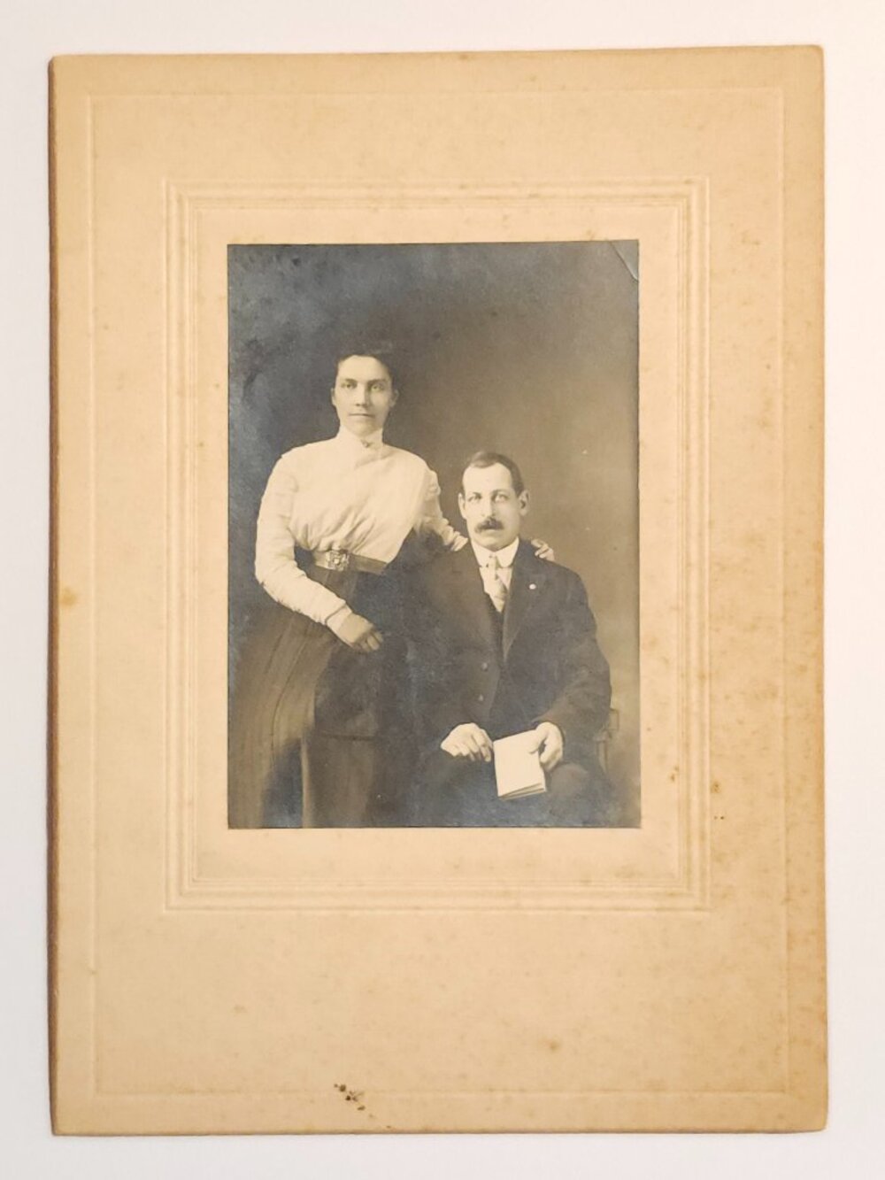 Vintage Husband and Wife Portrait Photograph In Studio Early 1900s